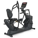 A diagram or close-up illustrating the optimal leg extension and power drive enabled by Elliptical xR6x Seated Octane Powerstroke Technology