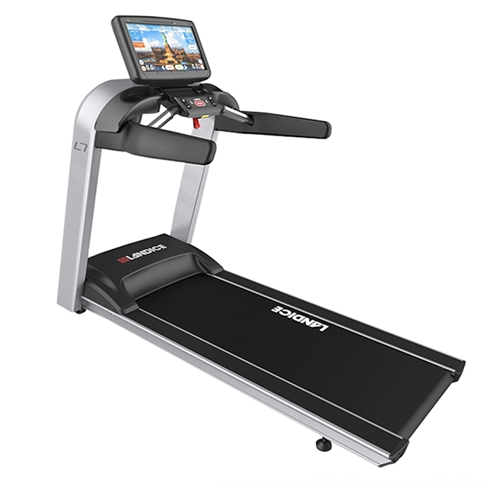 A person running comfortably on the Treadmill L7 Achieve Landice, showcasing its design