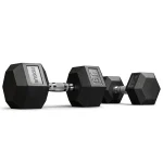 A single Rogue Rubber Hex Dumbbell 100LB, prominently displaying its 100LB weight, rubber head, and chrome handle