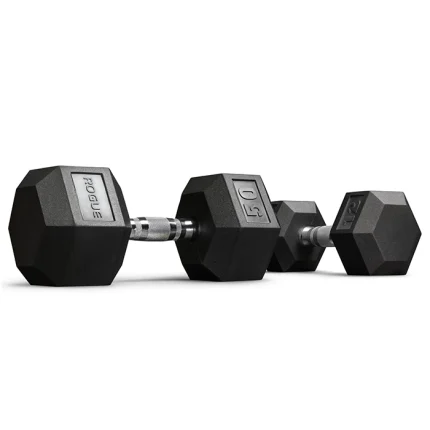 A single Rogue Rubber Hex Dumbbell 2.5LB, prominently displaying its 2.5LB weight, rubber head, and chrome handle