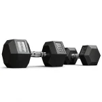 A single Rogue Rubber Hex Dumbbell 25LB, prominently displaying its 25LB weight, rubber head, and chrome handle