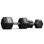 A single Rogue Rubber Hex Dumbbell 7.5LB, prominently displaying its 7.5LB weight, rubber head, and chrome handle
