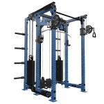 A view of the Functional Trainer FM-6 Twin Black side, emphasizing how its weight stacks are integrated to reduce overall depth