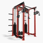 A view of the Functional Trainer FM-6 Twin Blue side, emphasizing how its weight stacks are integrated to reduce overall depth