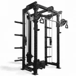 A view of the Functional Trainer FM-HR Blue side, emphasizing how its weight source is integrated to minimize overall depth