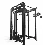 A visual emphasizing the robust 3x3" 11-gauge steel uprights and heavy-duty construction of the Functional Trainer FML-6 Blue, integrated with the Monster Lite Rack