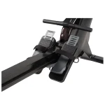 A visual representation of the Rower RW600 NordicTrack in its upright, space-saving storage position