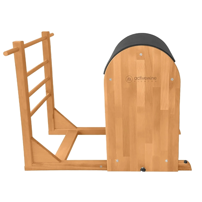 Activemine Ladder Barrel Pilates featuring a premium solid beech wood frame and black upholstery Activemine Ladder Barrel Pilates featuring a premium solid beech wood frame and black upholstery