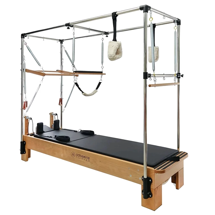 Activemine Pilates Combo Cadillac Machine with heavy duty reformer frame and chrome trapeze tower Activemine Pilates Combo Cadillac Machine with heavy duty reformer frame and chrome trapeze tower