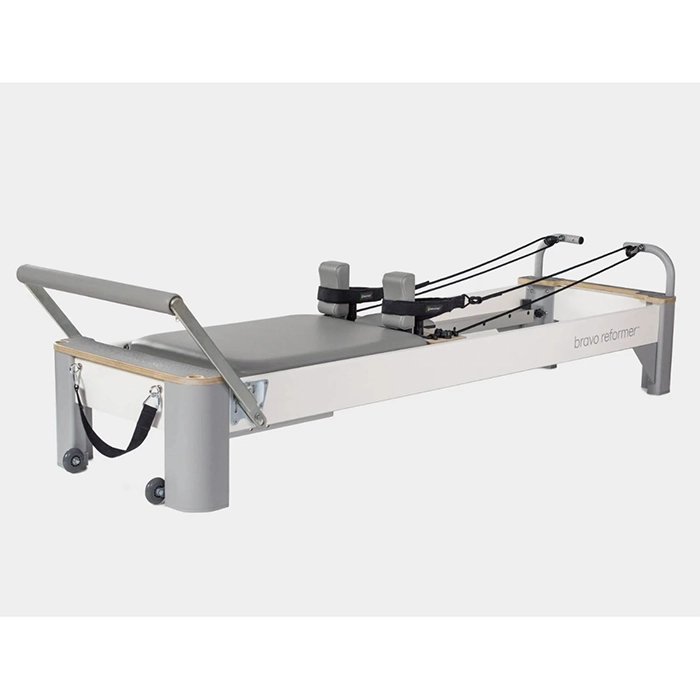 Bravo Eco-Friendly Pilates Reformer Dove with sustainable wood frame and Dove grey upholstery Bravo Eco-Friendly Pilates Reformer Dove with sustainable wood frame and Dove grey upholstery
