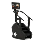 Climb STEPR Pro Connected Stair Stepper with 27-inch HD touchscreen displaying a scenic mountain climb