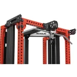 Close-up of the Functional Trainer FM-HR Twin Red pulley system, highlighting the seamless transitions and single weight adjustment for lat pulldown/low row