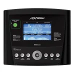 Close-up of the bright blue LCD screen on the Treadmill T3 Life Fitness Go Console, displaying workout feedback