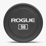 Dumbbell Urethane Rogue 50LB a close-up of the hardened chrome handle, highlighting the medium-grade knurling for optimal grip