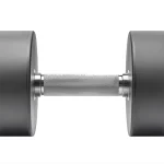 Dumbbell Urethane Rogue 50LB a detailed shot of the solid steel head with its durable urethane plating and clear weight increment marking gym