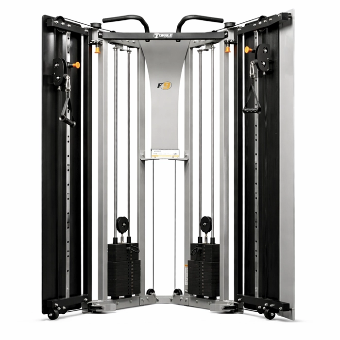 Free Standing F9 Functional Trainer 200 LB in a modern home gym with doors open and pulleys ready for use Free Standing F9 Functional Trainer 200 LB in a modern home gym with doors open and pulleys ready for use