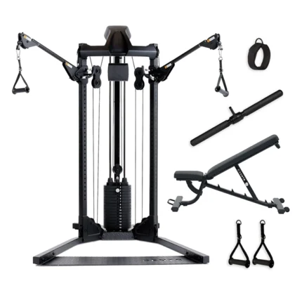 Front view of the Centr 1 Fully Loaded Bundle featuring the functional trainer and FID3 bench