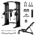 Front view of the Centr 3 Fully Loaded Bundle featuring the functional trainer, Smith bar, and adjustable bench