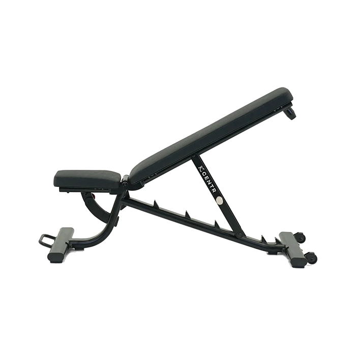 Front view of the Centr Flat Incline Decline Workout Bench set in a flat position Front view of the Centr Flat Incline Decline Workout Bench set in a flat position