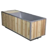 Front view of the Flow Clear Cedar Cold Plunge Ice Bath with clear cedar finish in an outdoor setting