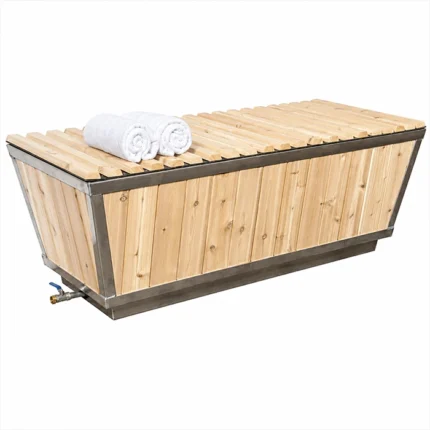 Front view of the LeisureCraft Polar Cold Plunge Tub with white plastic shell and Coldture Water Chiller Pro