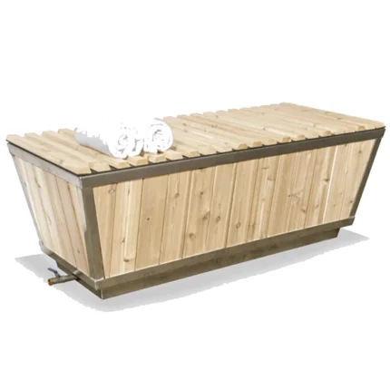 Front view of the Polar Stainless Steel Cold Plunge Ice Bath with 304 stainless steel interior and white cedar exterior