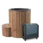 Front view of the SaunaLife S1NC Hot and Cold Immersion Tub in a modern outdoor setting