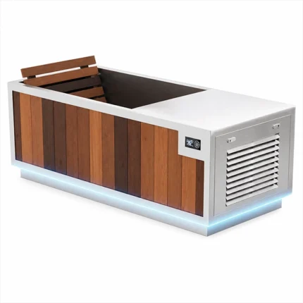 Front view of the SoulCold 1 Person Cold and Hot Plunge tub in a modern wellness space