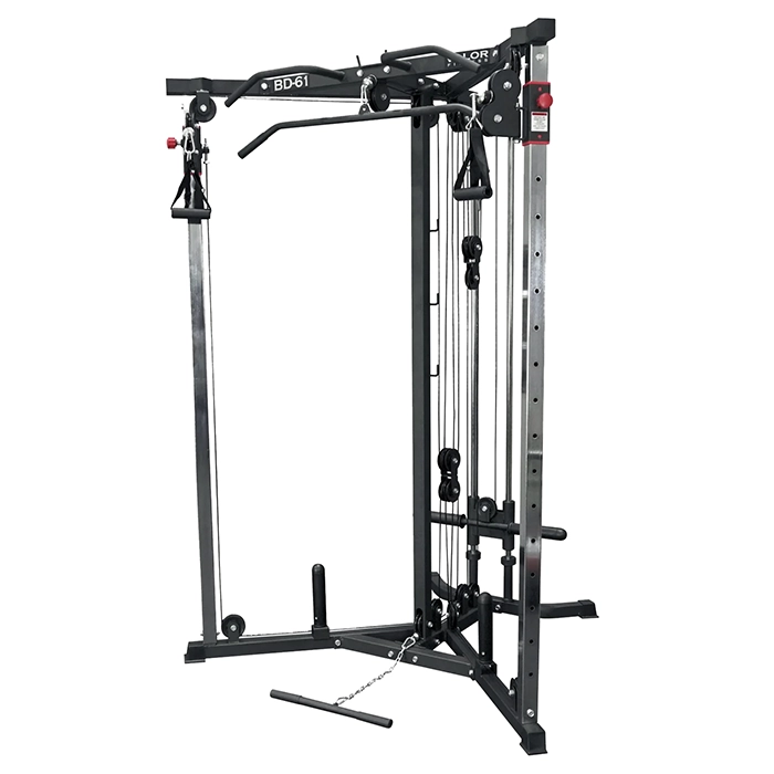 Full view of the Valor Fitness Cable Crossover Station with dual weight stacks and pull-up bar