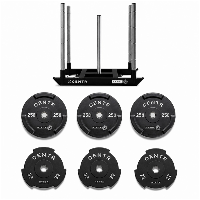 HYROX Competition Power Sled Bundle on an indoor turf field HYROX Competition Power Sled Bundle on an indoor turf field