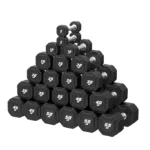 Heritage Urethane Octagonal Dumbbell Set on a storage rack from 5 to 55 lbs