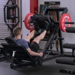 Lower Body Leg Press Hack Squat Machine Close-up of one of the three safety lockout positions, demonstrating the secure mechanism