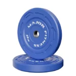 Major Fitness 35lb Color Grip Bumper Plates Yellow Color Grip Bumper Plate showing side cutouts and textured edges