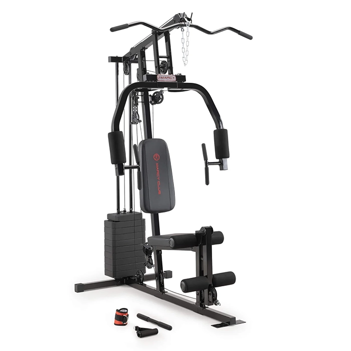 Marcy 100lb Stack Home Gym MKM-81030 showing the selectorized weight stack and press arms