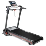 Marcy Easy Folding Motorized Treadmill JX-651BW with bright blue LCD console and wide tread belt