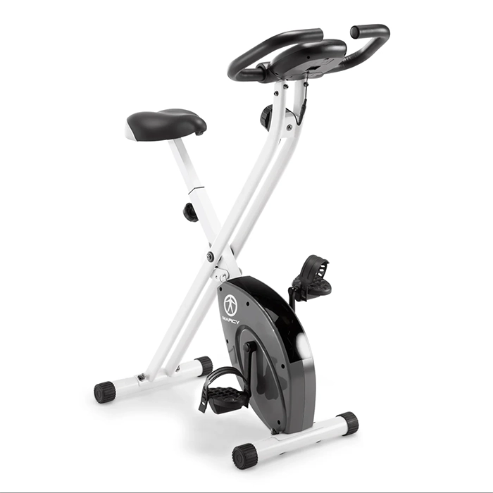 Marcy Foldable Upright Exercise Bike NS-652 Foldable Upright Exercise Bike in a compact home gym setting