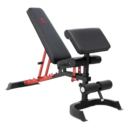 Marcy Utility Bench SB-7799 set to an incline position with the preacher curl pad attached