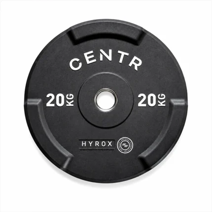 Official HYROX 20kg Edge Bumper Plate showing weight markings on the edge