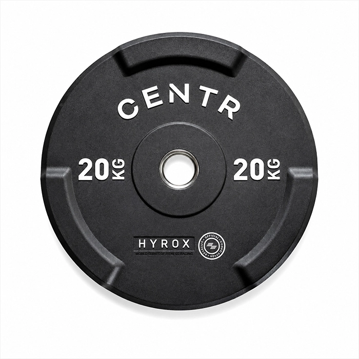 Official HYROX 20kg Edge Bumper Plate showing weight markings on the edge Official HYROX 20kg Edge Bumper Plate showing weight markings on the edge