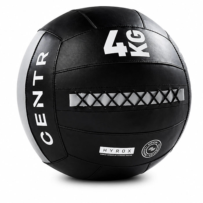 Official HYROX Competition Wall Ball 4 Kg with non-slip vinyl texture and visible weight markings Official HYROX Competition Wall Ball 4 Kg with non-slip vinyl texture and visible weight markings