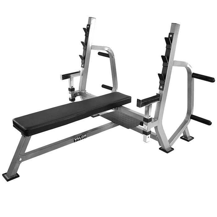 Olympic Flat Bench Press Racks Storage with tripod base and high-density tapered pad
