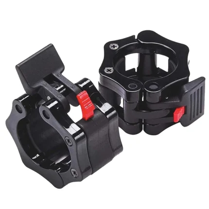 Pair of black Olympic Barbell Collars with a quick-release locking lever. Olympic Barbell Collars Black