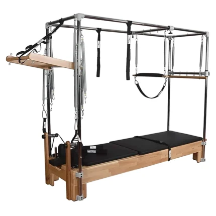 Private Pilates Premium Cadillac Reformer Machine with solid beechwood base and stainless steel tower