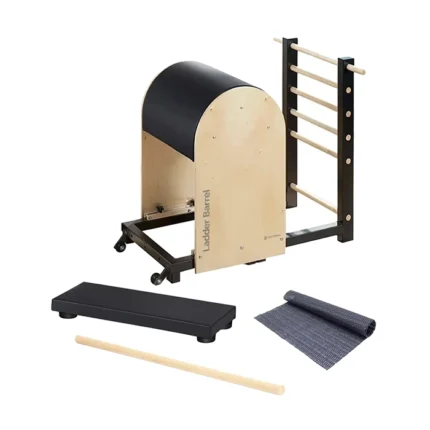 Professional Pilates Ladder Barrel Bundle with adjustable sliding base and wooden rungs