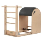 Professional Pilates Ladder Barrel with rock maple frame and black upholstery