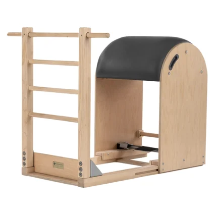Professional Pilates Ladder Barrel with rock maple frame and black upholstery