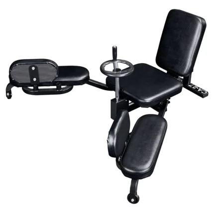 Professional Valor Fitness Seated Leg Stretch Machine with adjustable wheel crank and padded leg rests