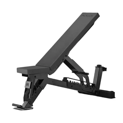 Rogue Adjustable Bench 3.0 Standard in upright vertical storage position