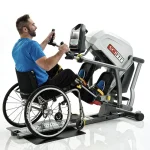 SCIFIT Recumbent Stepper A detailed shot of the 7" LCD full-color touchscreen console, displaying workout metrics and controls