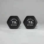 Side profile of the hex-shaped dumbbell showing the clearly labeled weight Centr x HYROX Commercial Dumbbells